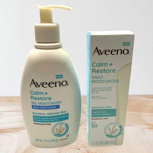 Aveeno Calm + Restore Gel Moisturizer 12oz & Daily Moisturizer SPF30 1.7oz Set N - Picture 1 of 4